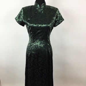 VTG 90s Green Black Asian-style Dress XS/S #31